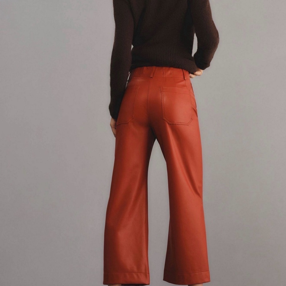 28p 28 petite Anthropologie Maeve Colette wide leg faux leather crop pants red - Picture 11 of 15